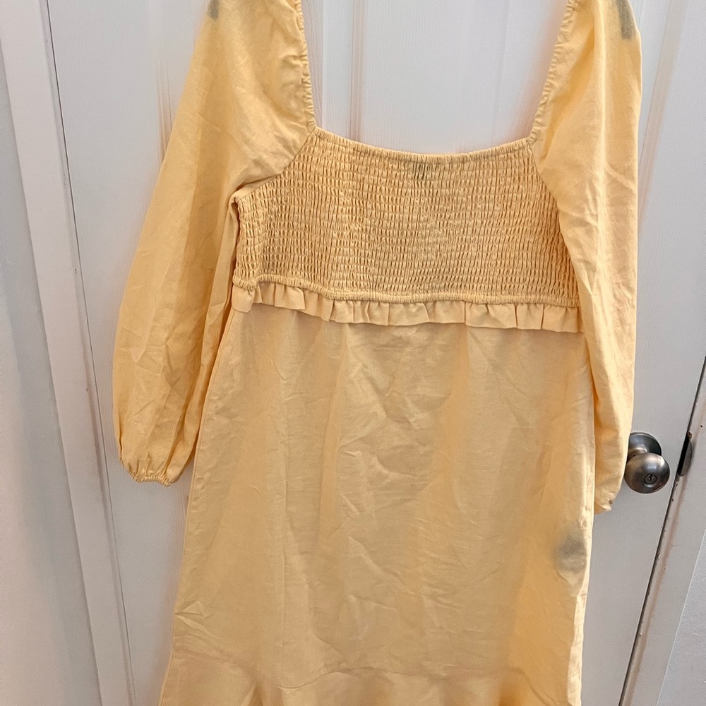 7 For All Mankind Dress Women Midi Linen Blend Puff Sleeves Ruffle Smocked Large